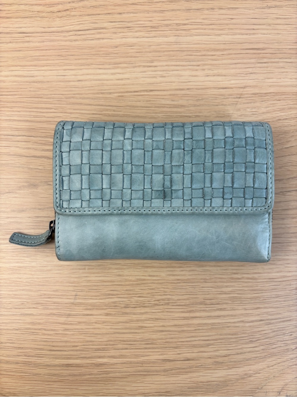 Basket Weave SOFT Mint Green Fold Over and Zip Wallet India